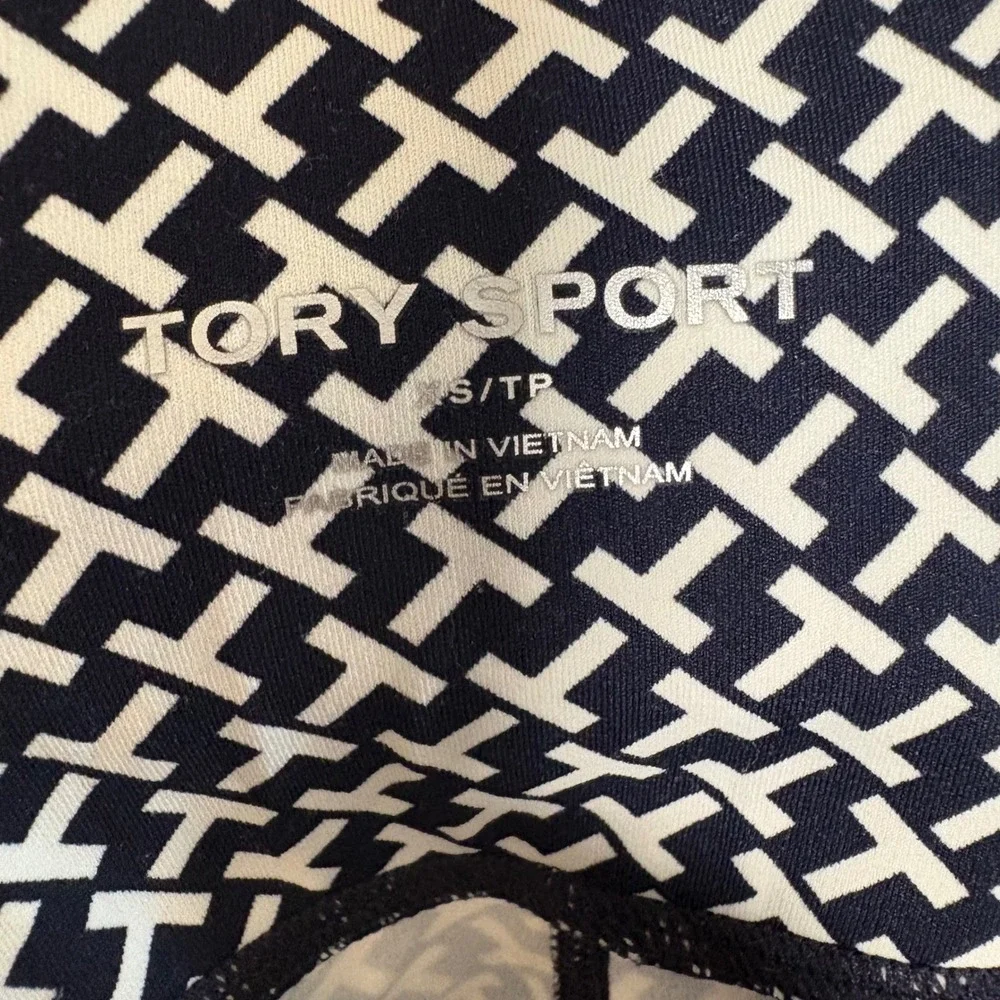 Tory Sport navy and white geometric pattern athletic leggings size XS